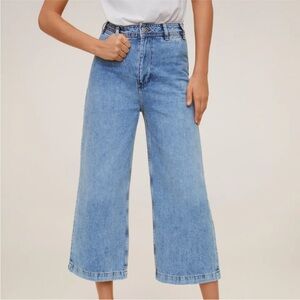 Mango cropped Wide-Leg Jeans in Light Blue Wash culotte denim